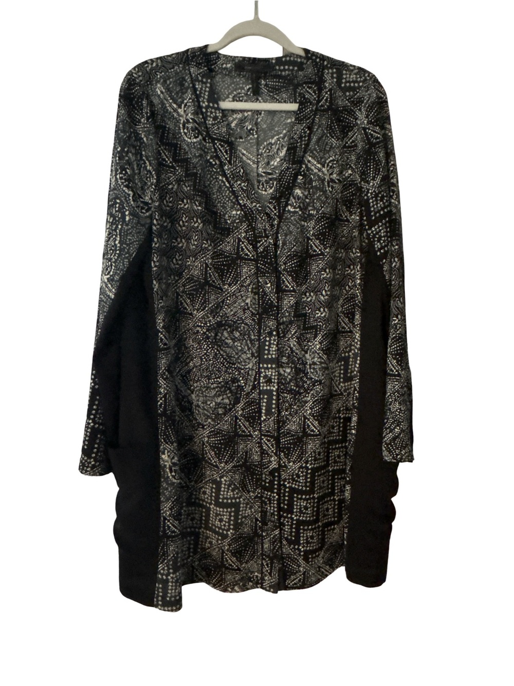 Lagenlook Geo Dot Print Button Down Tunic Dress / Blouse Top L Boho Whimsigoth